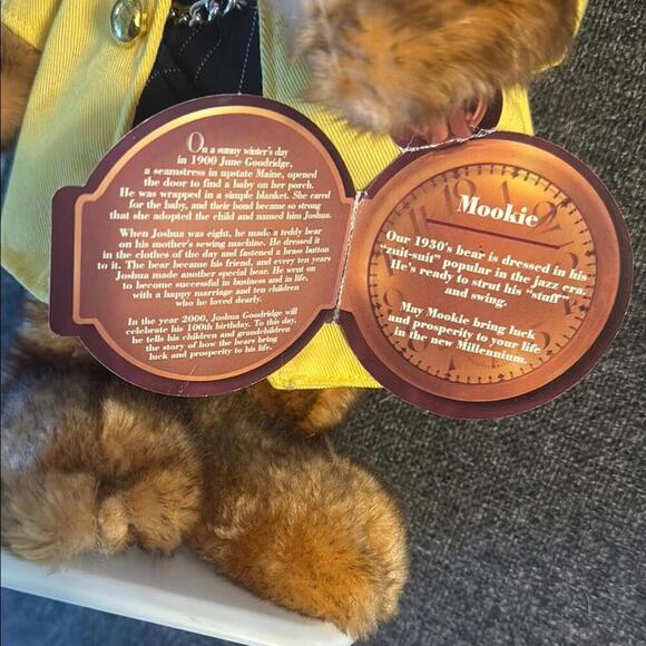 Pickford Bear Ltd. Mookie Brass Button Bear w yellow rain coat, hat. New w stand - Picture 3 of 10